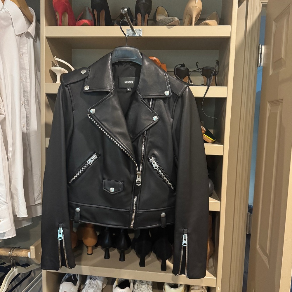 Mackage Baya leather crop biker jacket, black, XS